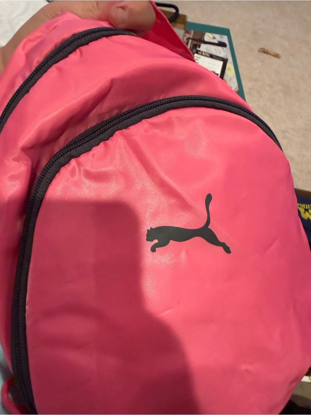 Puma Hot Pink Shoulder Bag with Black Logo many pockets in excellent condition